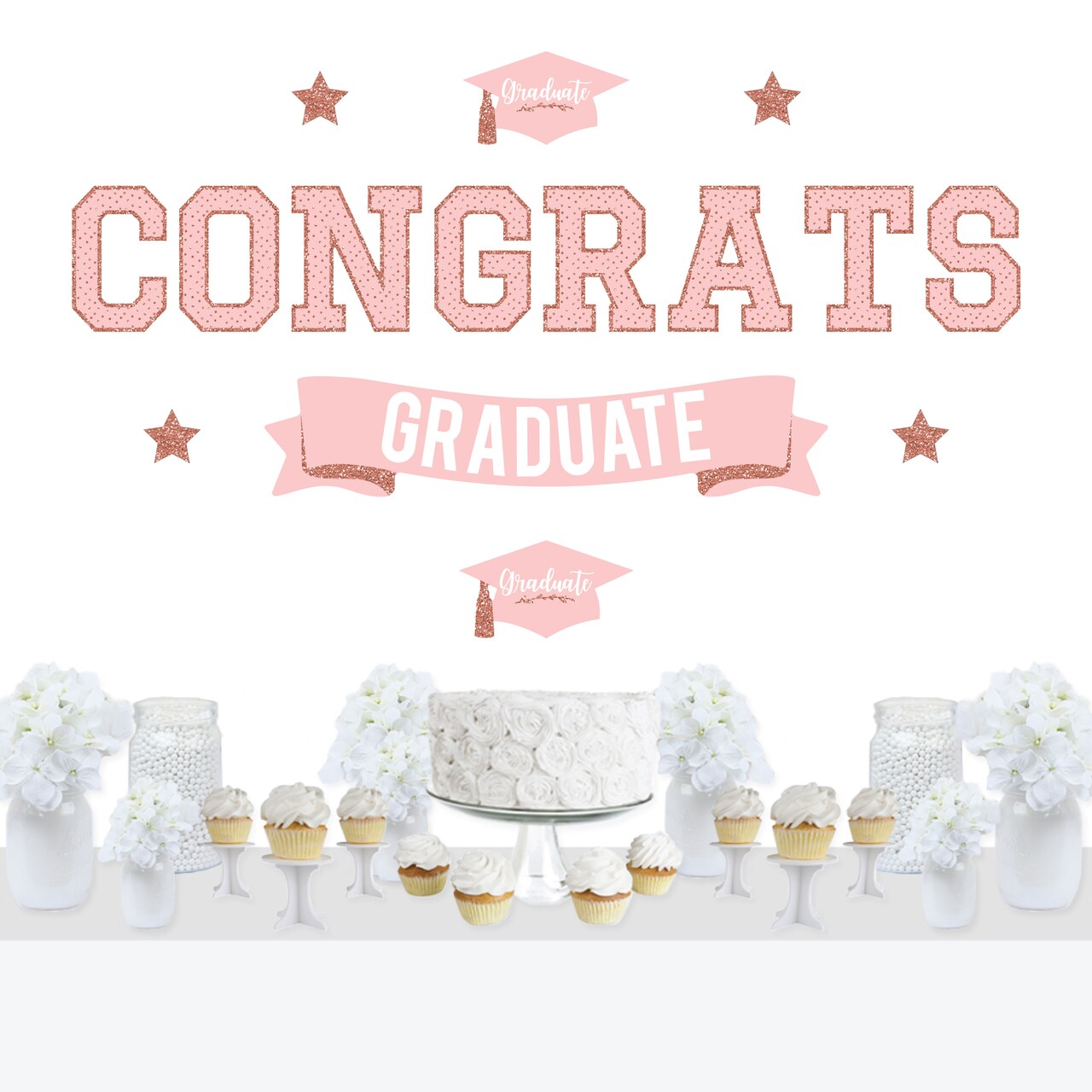 Big Dot of Happiness Rose Gold Graduation Party Photo Backdrop - Wall Decals